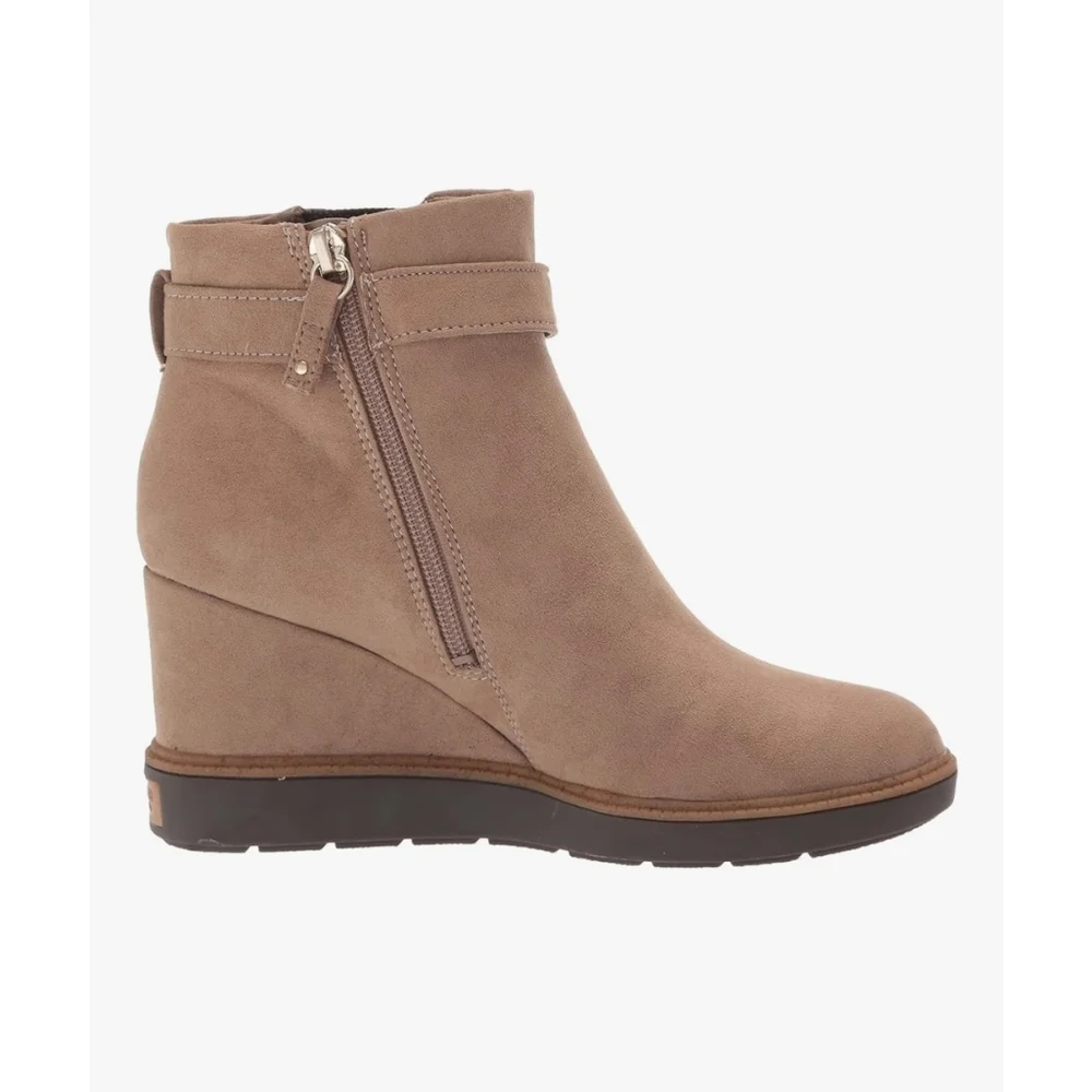 Dr Scholl's Classic Ripple Buckle Wedge Boots Booties - 10 M Khaki Tan Beige